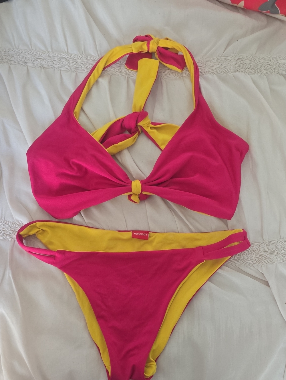 Reversible Pink & Yellow Halter Bikini Set